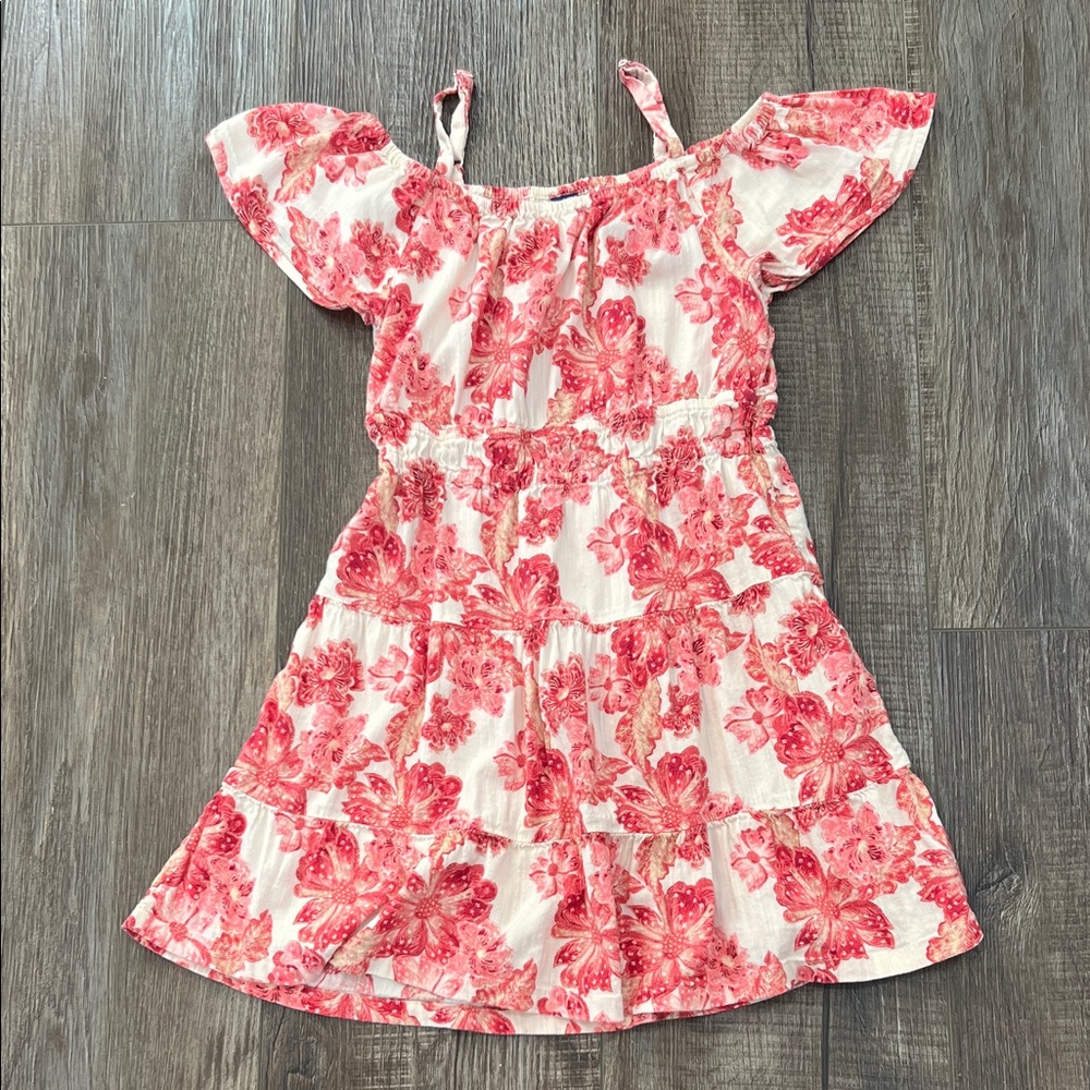 Girls Old Navy Cream and Pink Cold Shoulder Floral Dress. L (10-12). Like new.